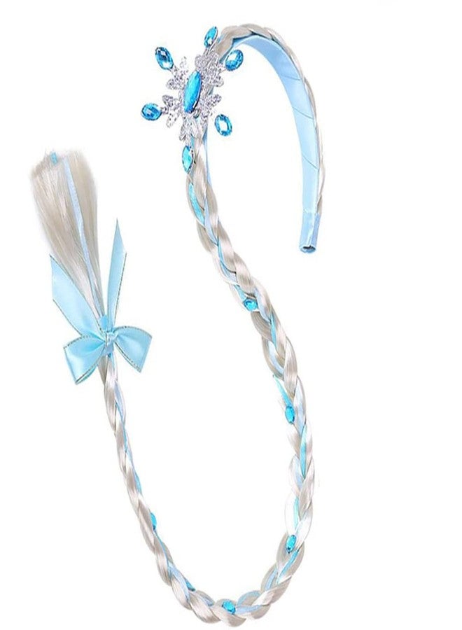 Ulfanit Princess Dress Up Braided Hair Headband, Sparkly Blue Snowflake Long Tail Wig, Princess Hairpiece Halloween Costume, Toddlers Girls Cosplay Birthday Hair Accessories - Image 1